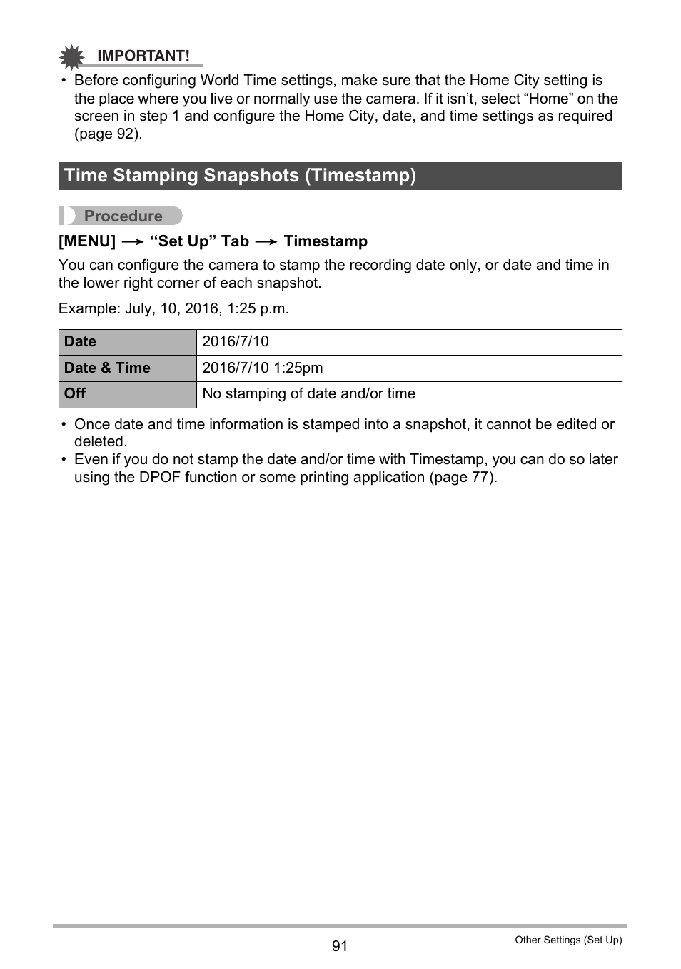 Time stamping snapshots (timestamp) | Casio EX-MR1 User Manual | Page 91 / 126
