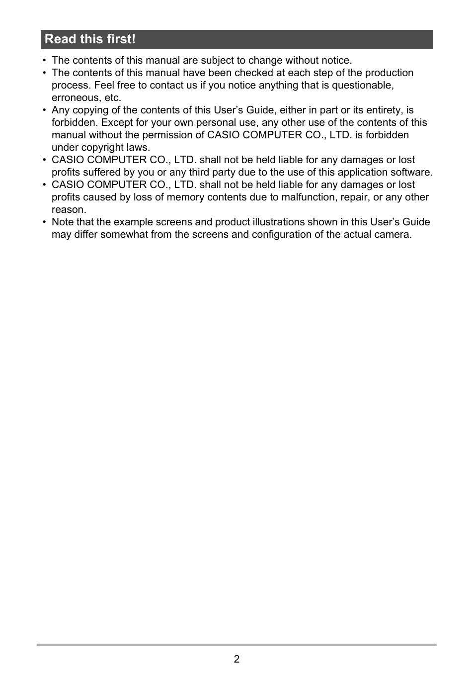 Read this first | Casio EXILIM Link User Manual | Page 2 / 13