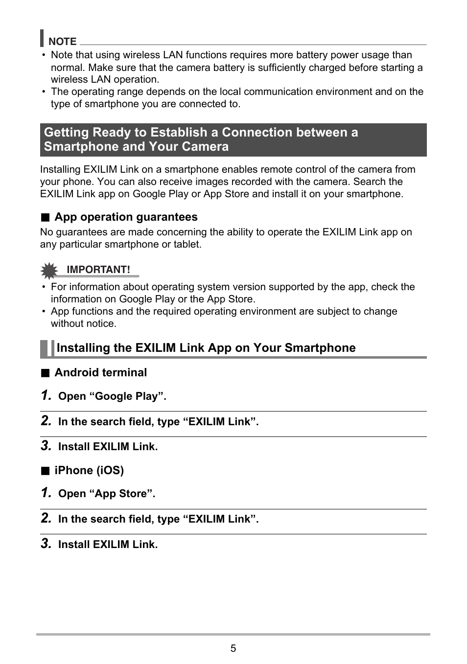 Installing the exilim link app on your smartphone | Casio EXILIM Link User Manual | Page 5 / 13