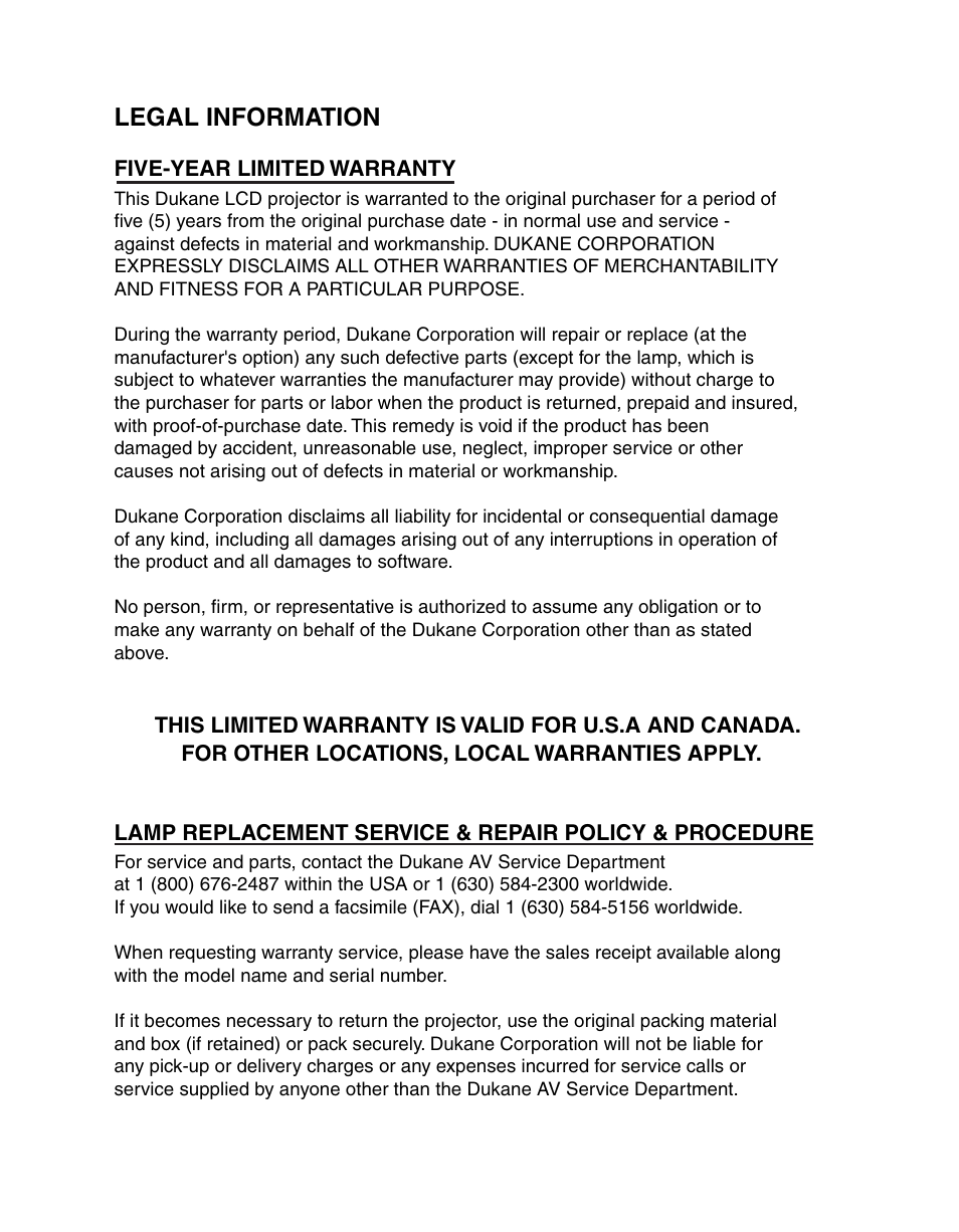 Legal information | Dukane 28A8800 User Manual | Page 37 / 38