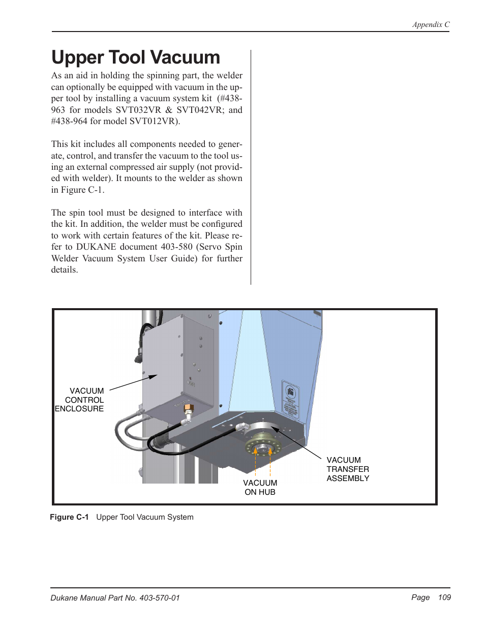 Upper tool vacuum | Dukane Dual Servo Spin Welder 403570-01 User Manual | Page 115 / 118