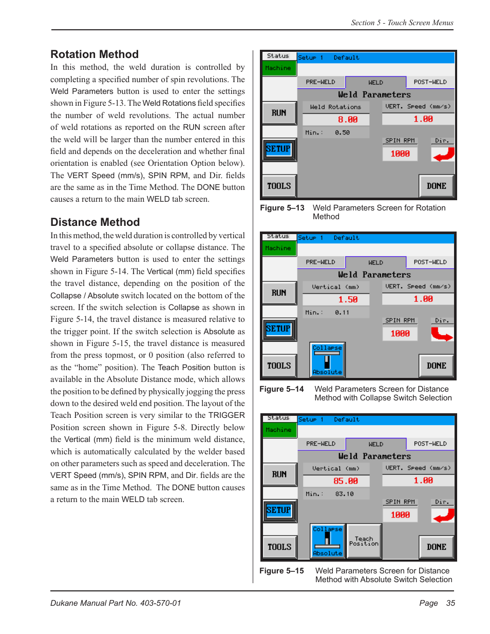 Rotation method, Distance method | Dukane Dual Servo Spin Welder 403570-01 User Manual | Page 41 / 118