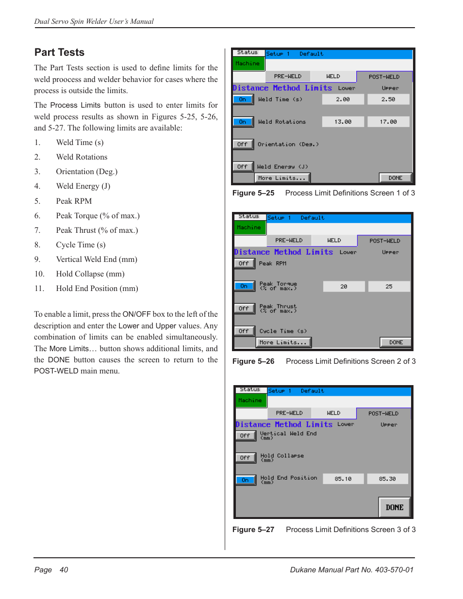 Part tests | Dukane Dual Servo Spin Welder 403570-01 User Manual | Page 46 / 118