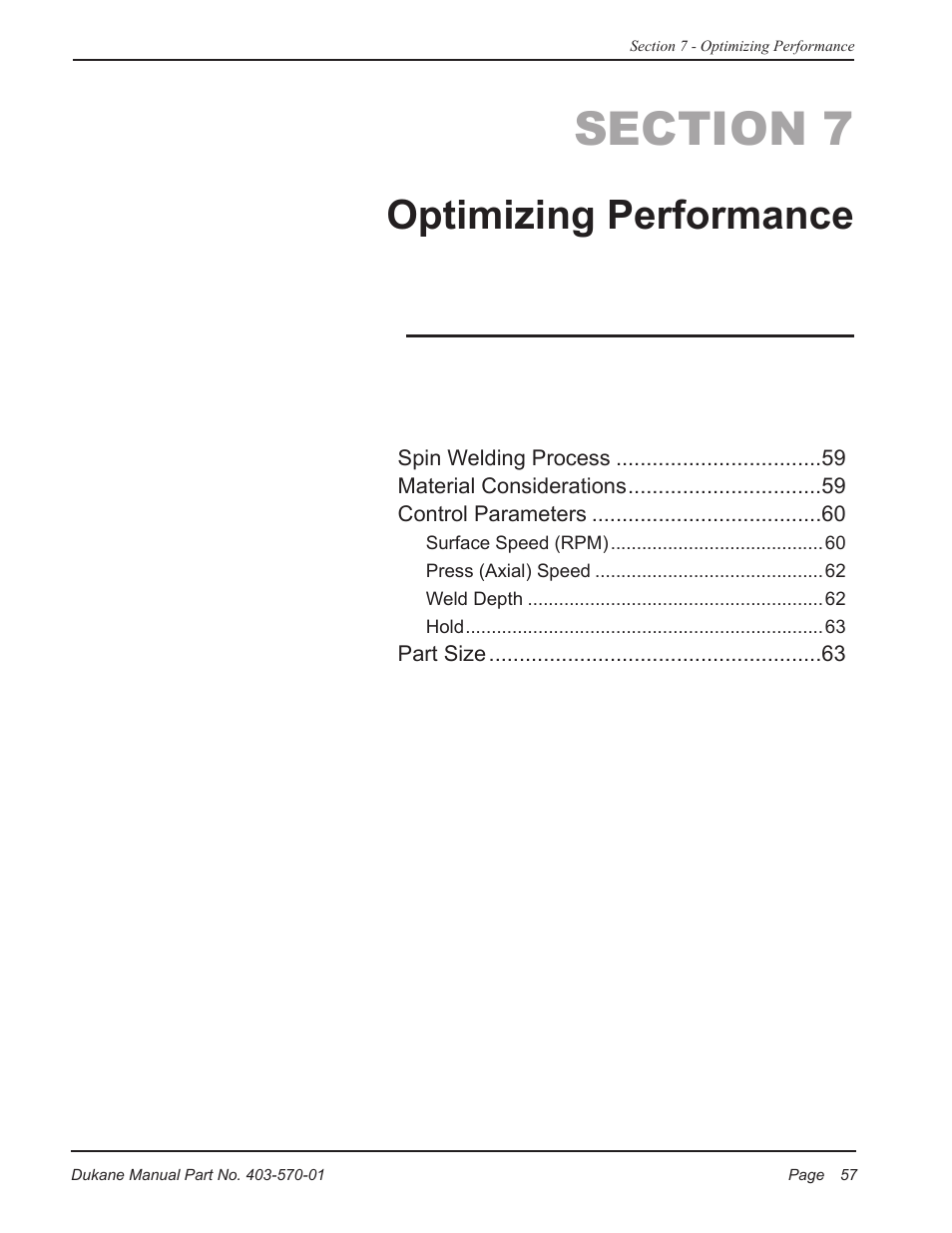 Optimizing performance | Dukane Dual Servo Spin Welder 403570-01 User Manual | Page 63 / 118