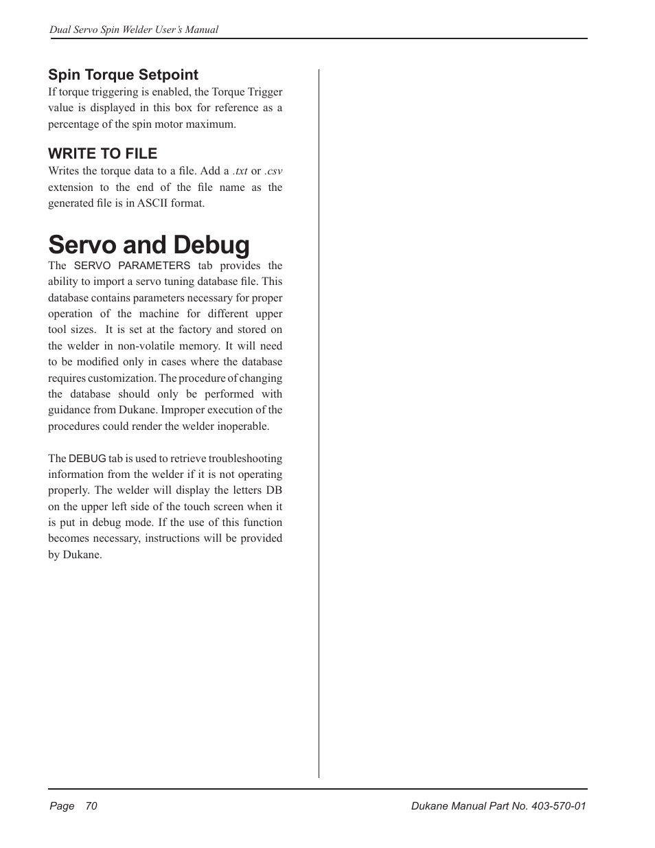 Servo and debug | Dukane Dual Servo Spin Welder 403570-01 User Manual | Page 76 / 118
