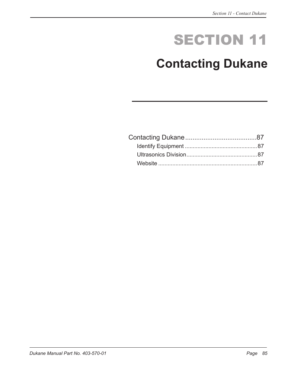 Contacting dukane | Dukane Dual Servo Spin Welder 403570-01 User Manual | Page 91 / 118