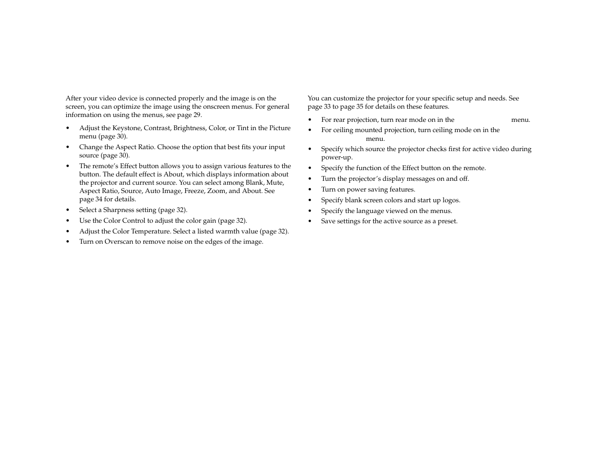 Optimizing video images, Customizing the projector | Dukane 28A7100HC User Manual | Page 29 / 47