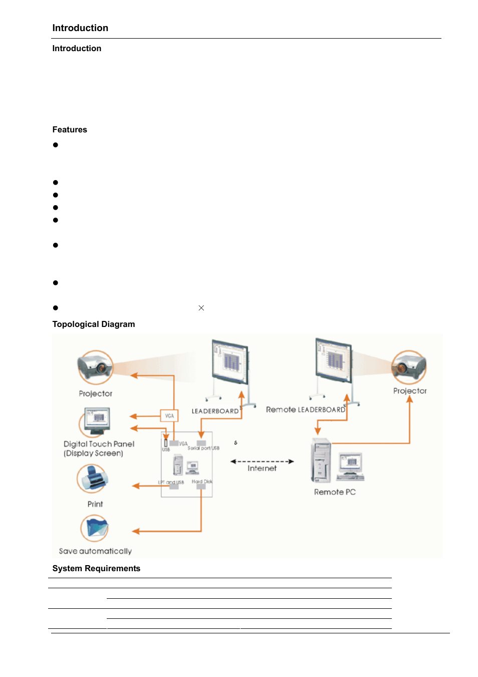 Introduction, Features, Topological diagram | System requirements, Ntroduction, Eatures, Opological, Iagram, Ystem, Equirements | Dukane LEADERBOARD LB77H User Manual | Page 5 / 20