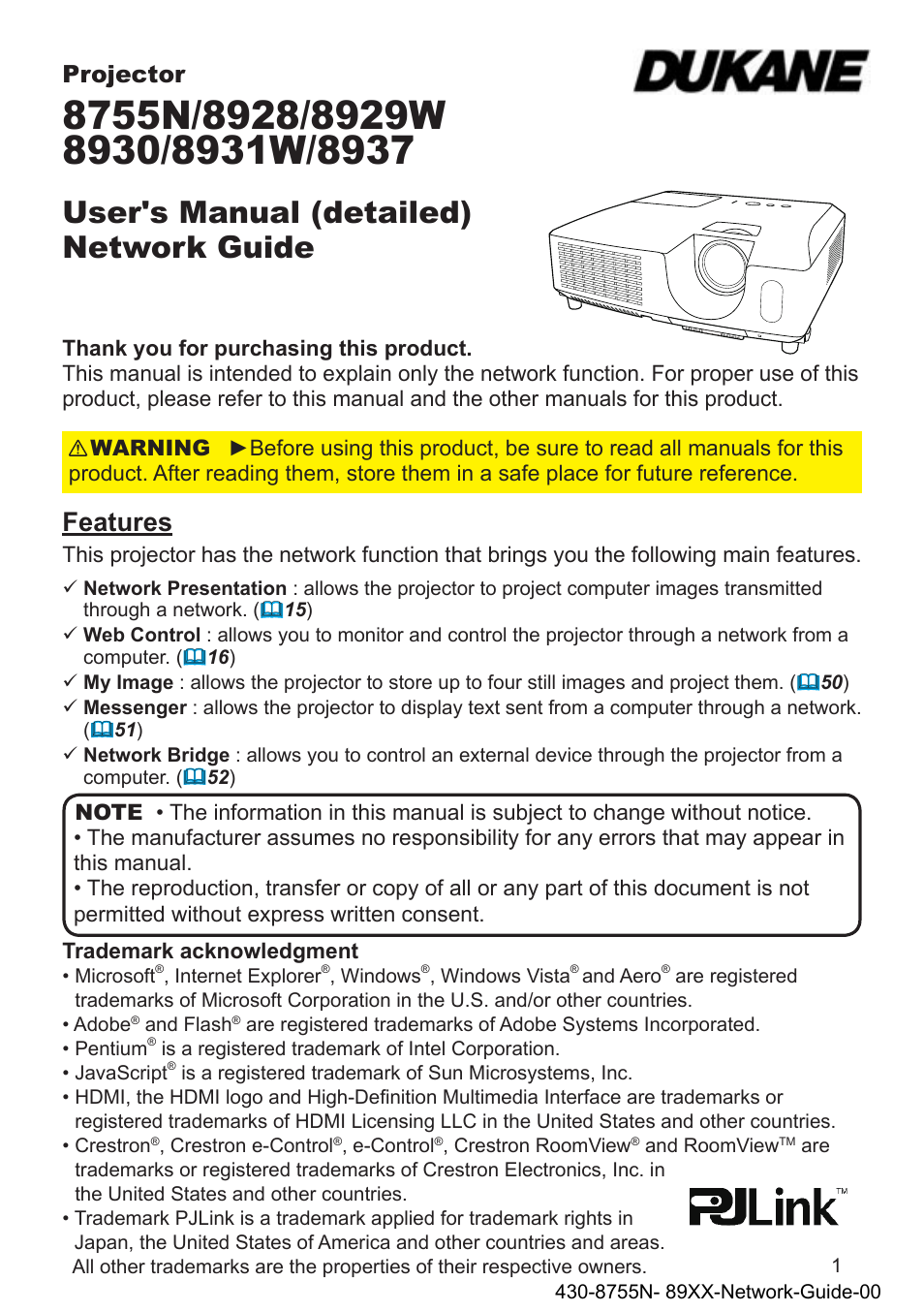 Dukane Projector 8930 User Manual | 70 pages