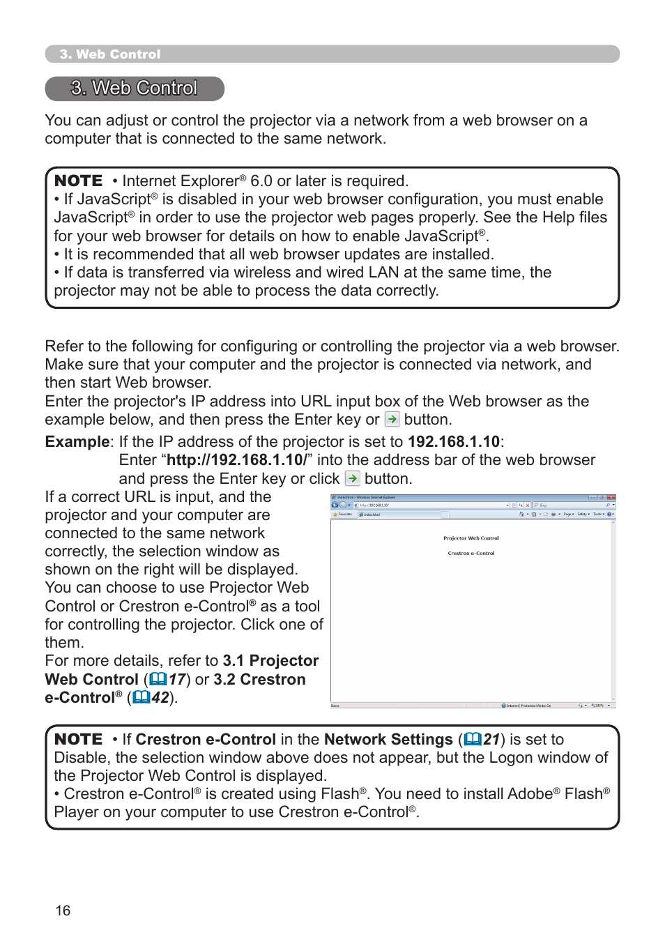 Web control | Dukane Projector 8930 User Manual | Page 16 / 70