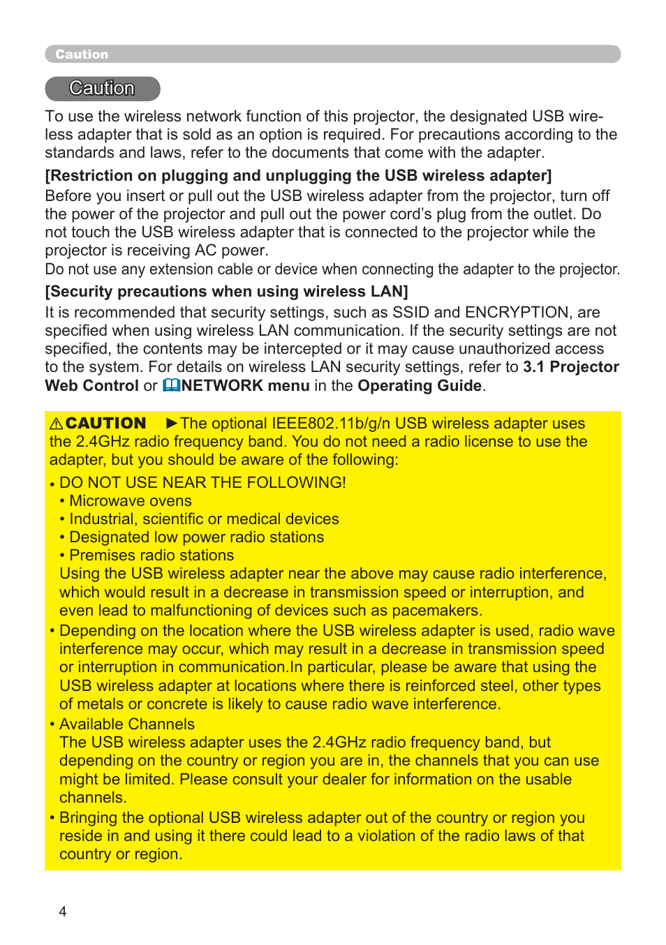 Caution | Dukane Projector 8930 User Manual | Page 4 / 70