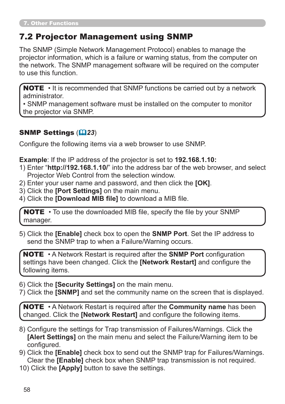 2 projector management using snmp | Dukane Projector 8930 User Manual | Page 58 / 70
