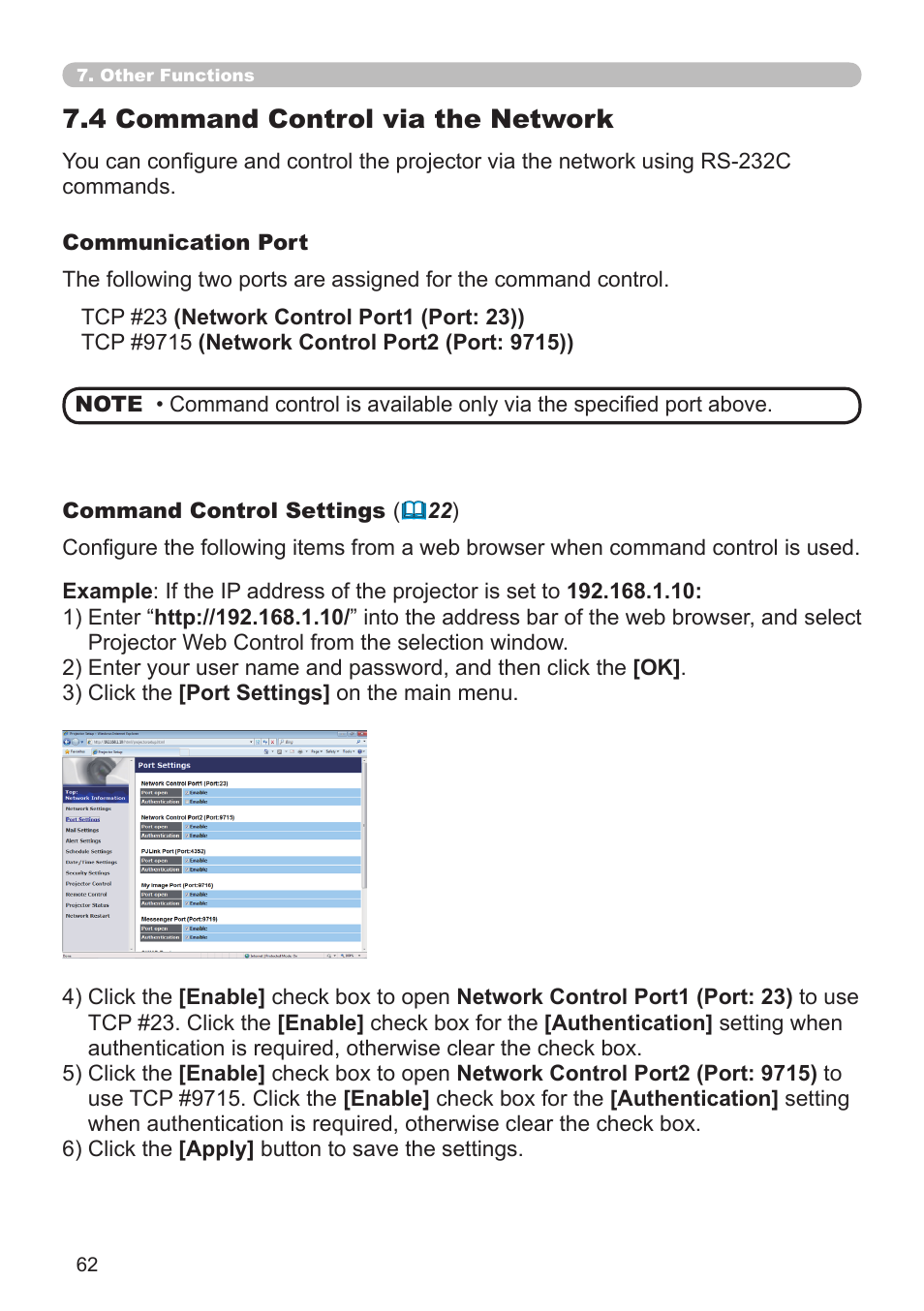 4 command control via the network | Dukane Projector 8930 User Manual | Page 62 / 70