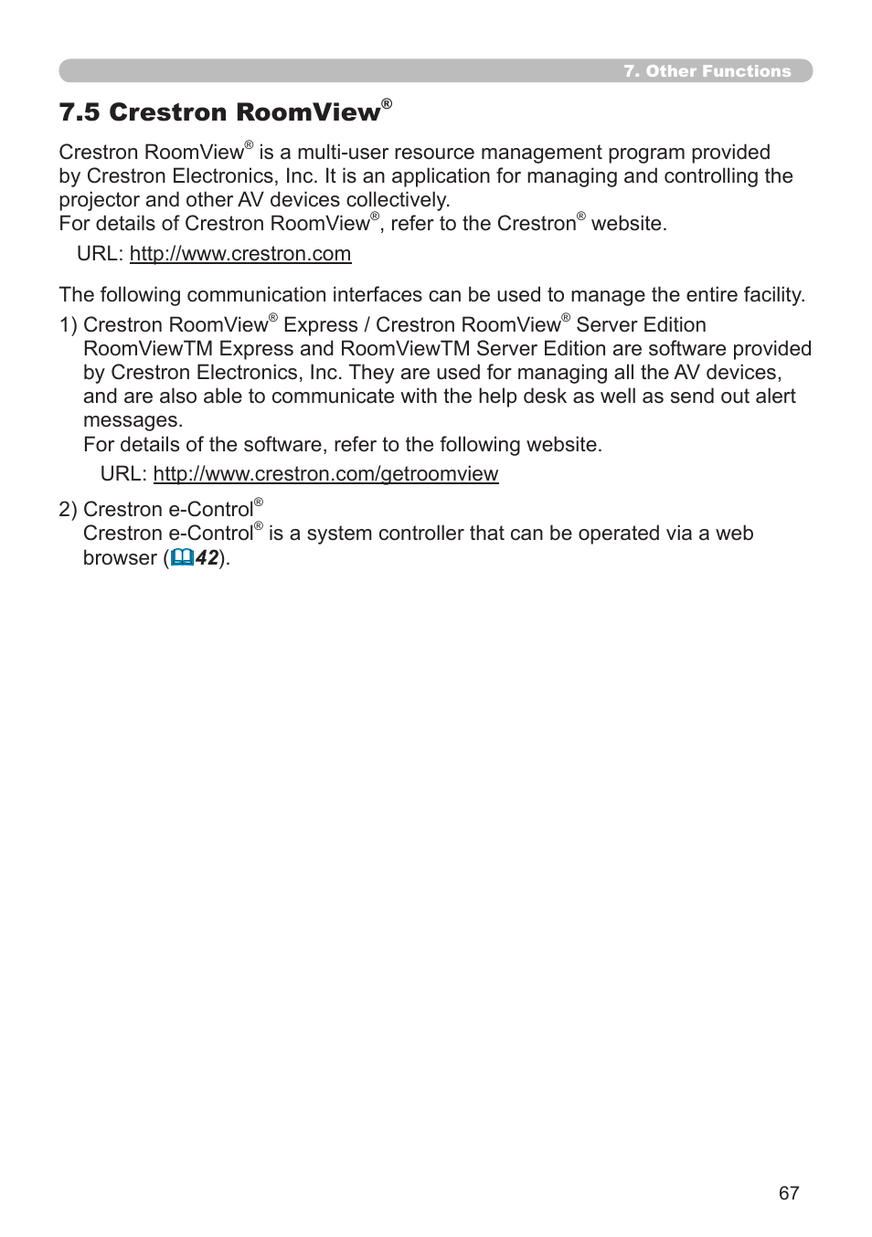 5 crestron roomview | Dukane Projector 8930 User Manual | Page 67 / 70