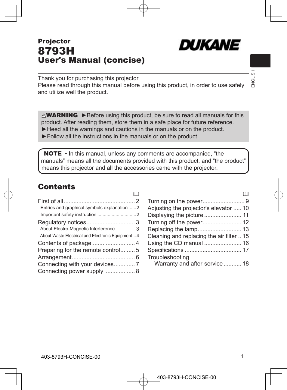 Dukane Projector 8793H User Manual | 22 pages
