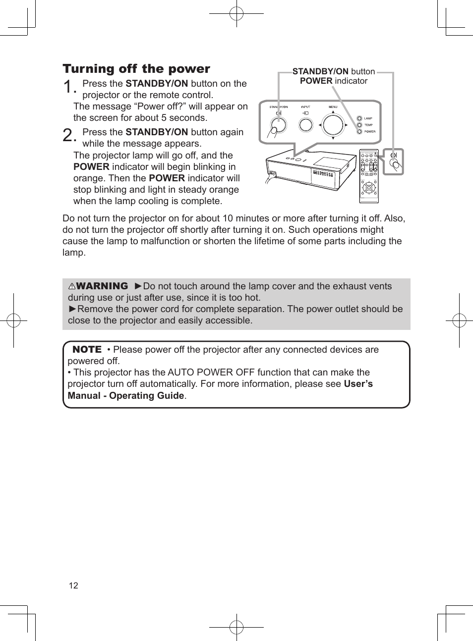 Turning off the power | Dukane Projector 8793H User Manual | Page 12 / 22