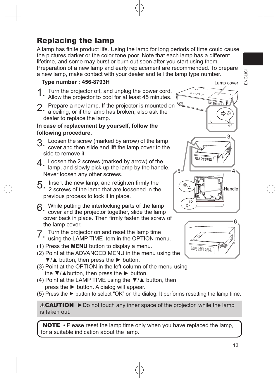 Replacing the lamp | Dukane Projector 8793H User Manual | Page 13 / 22