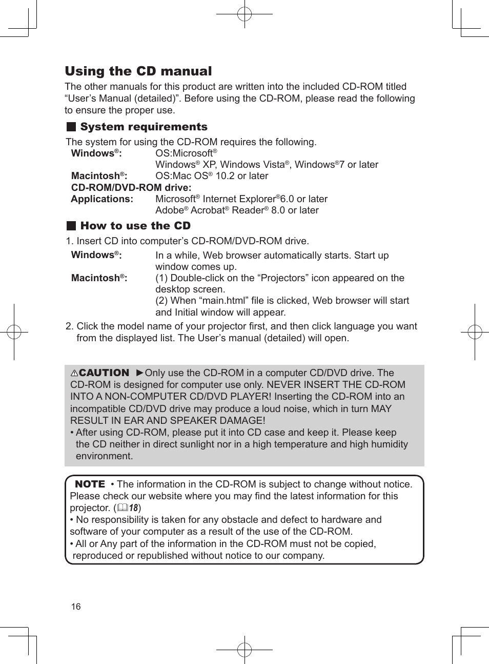 Using the cd manual, System requirements, How to use the cd | Dukane Projector 8793H User Manual | Page 16 / 22