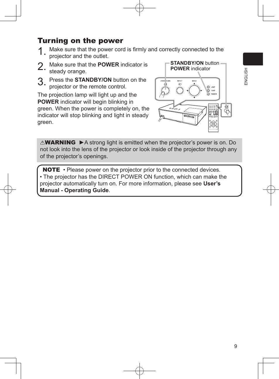 Turning on the power | Dukane Projector 8793H User Manual | Page 9 / 22