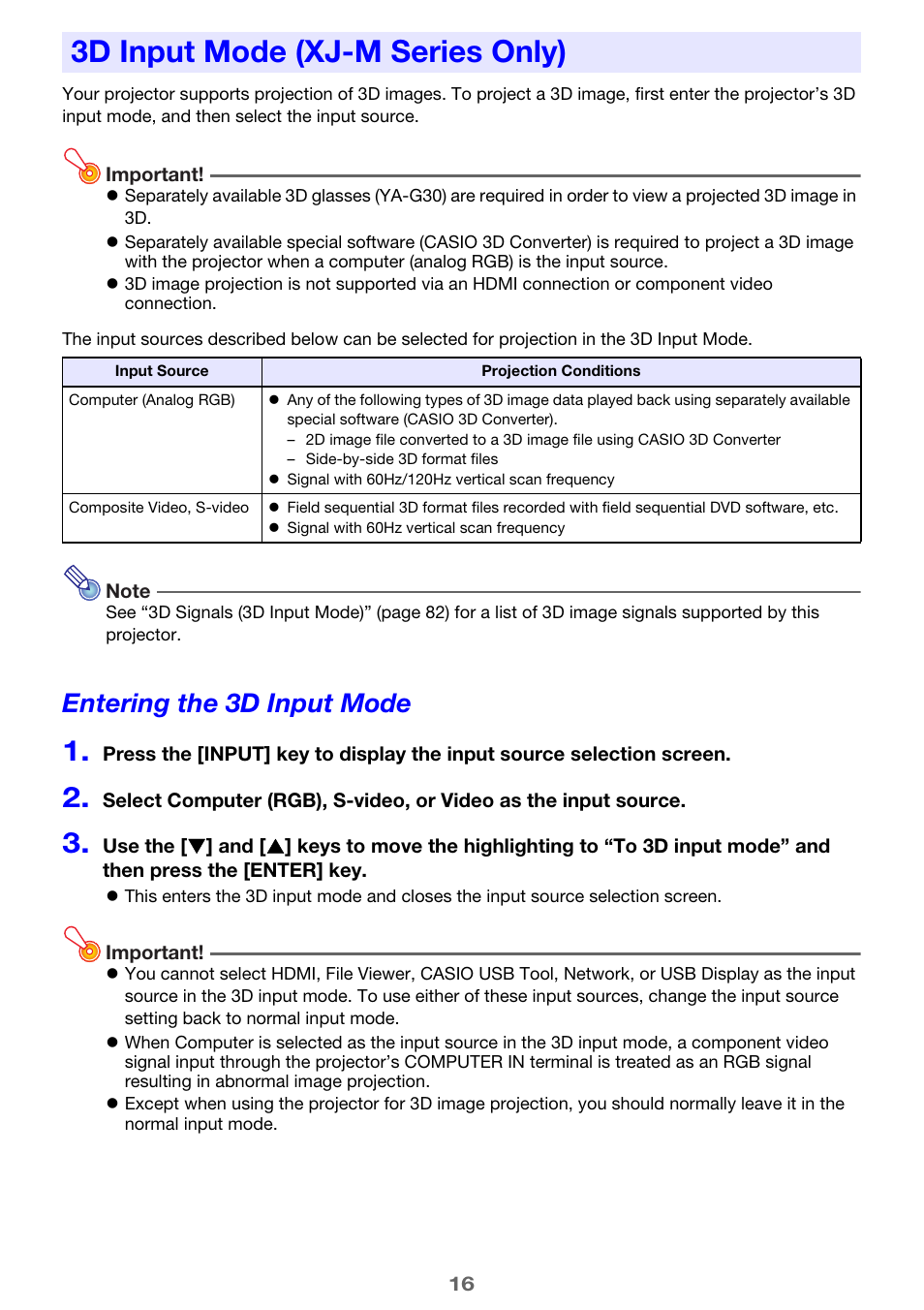 3d input mode (xj-m series only), Entering the 3d input mode | Casio XJ-A142 User Guide User Manual | Page 16 / 103