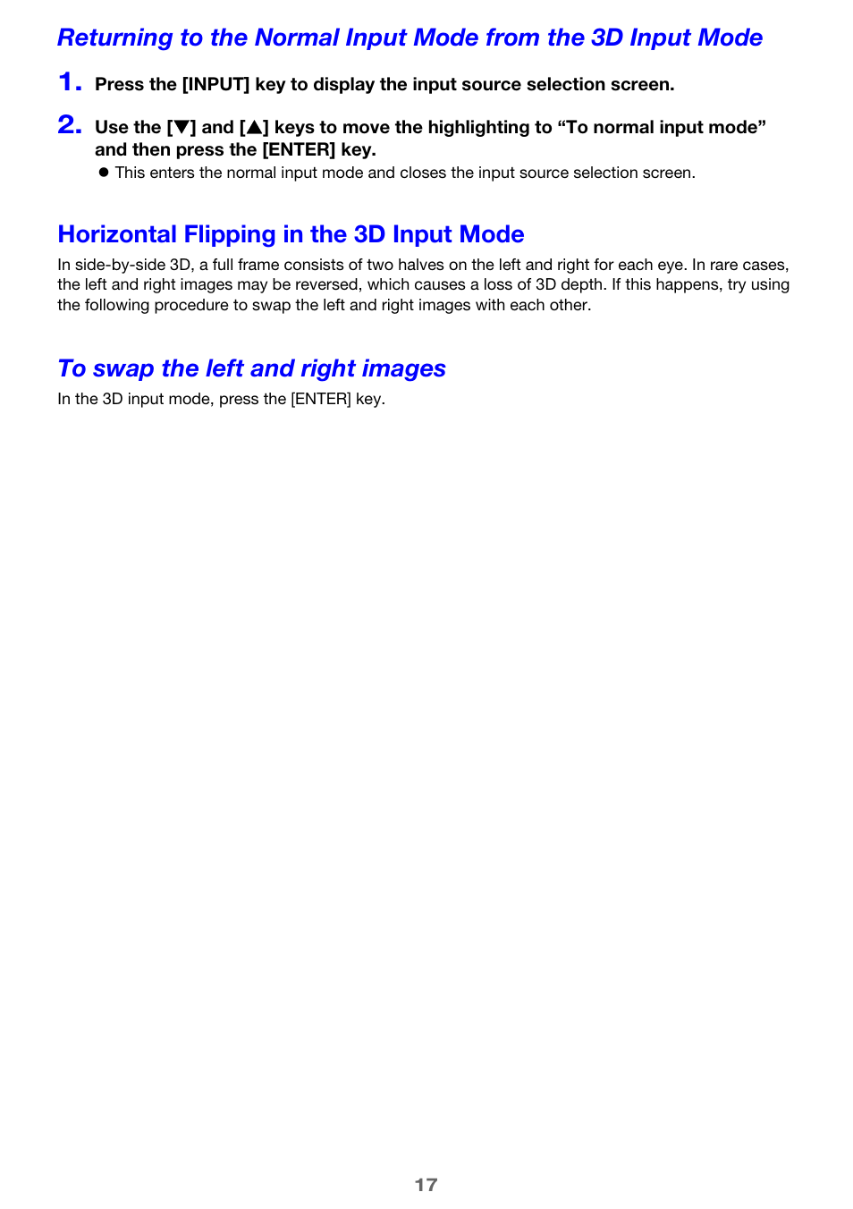 Horizontal flipping in the 3d input mode, To swap the left and right images | Casio XJ-A142 User Guide User Manual | Page 17 / 103