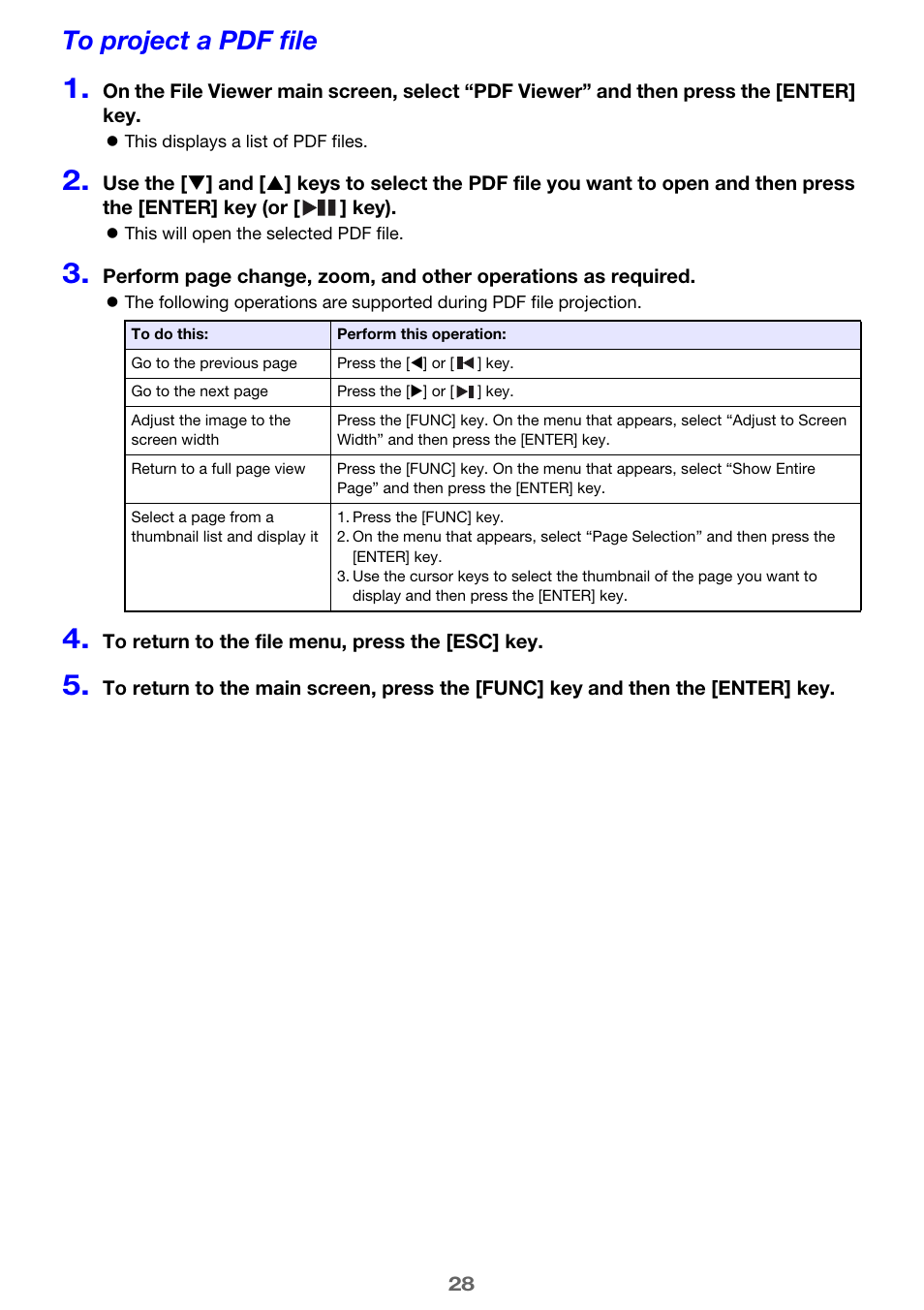 To project a pdf file, E 28) | Casio XJ-A142 User Guide User Manual | Page 28 / 103