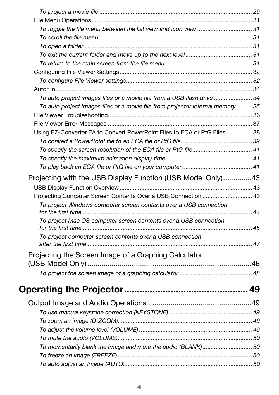 Operating the projector | Casio XJ-A142 User Guide User Manual | Page 4 / 103