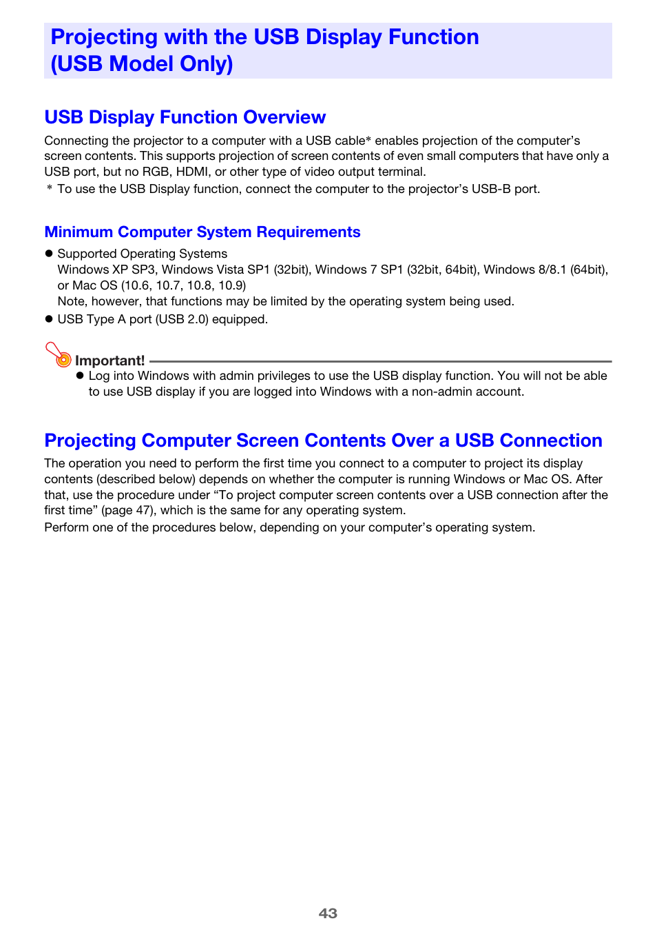 Usb display function overview, E 43) | Casio XJ-A142 User Guide User Manual | Page 43 / 103