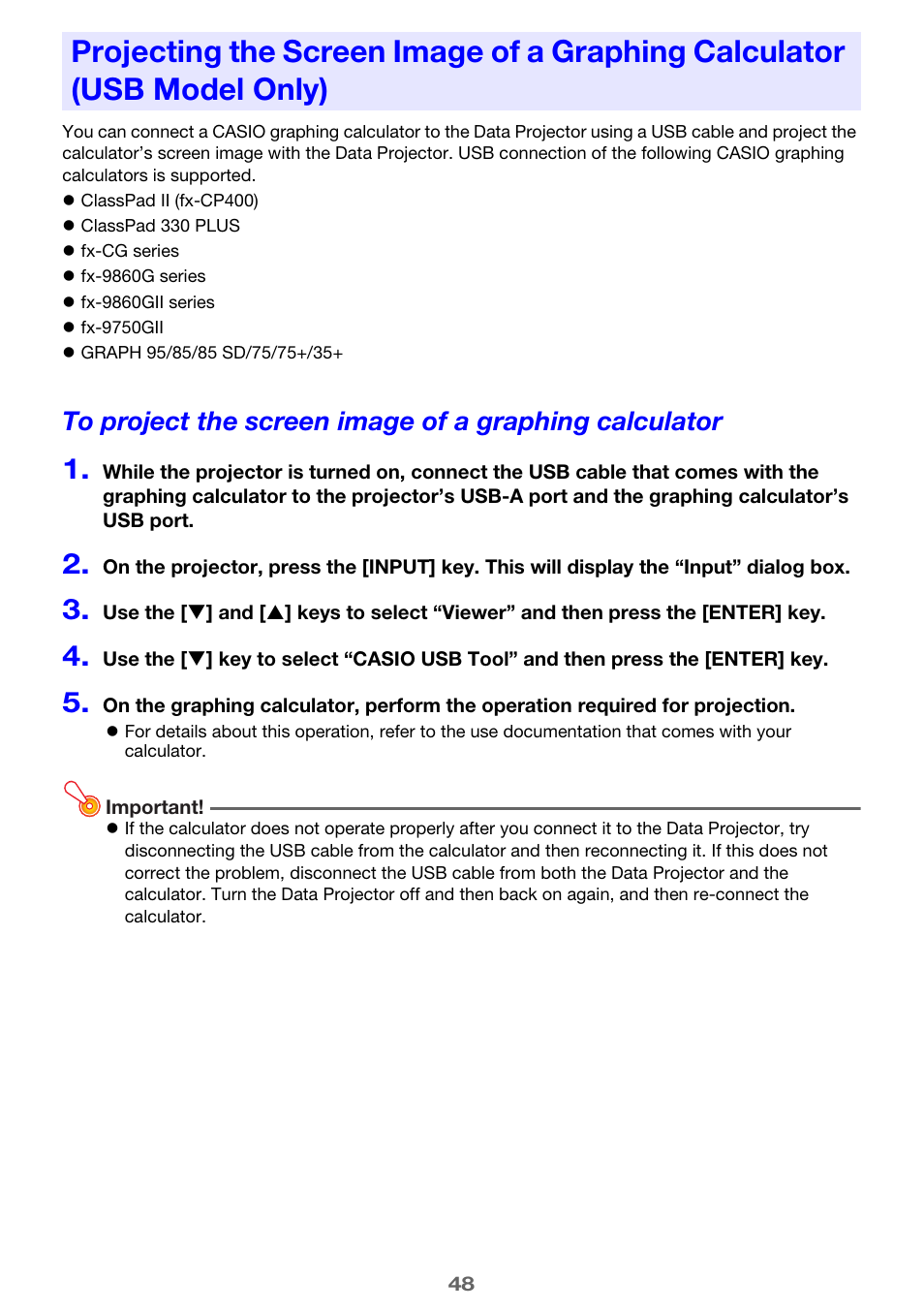 48), or the wireless adapter that, E 48) | Casio XJ-A142 User Guide User Manual | Page 48 / 103