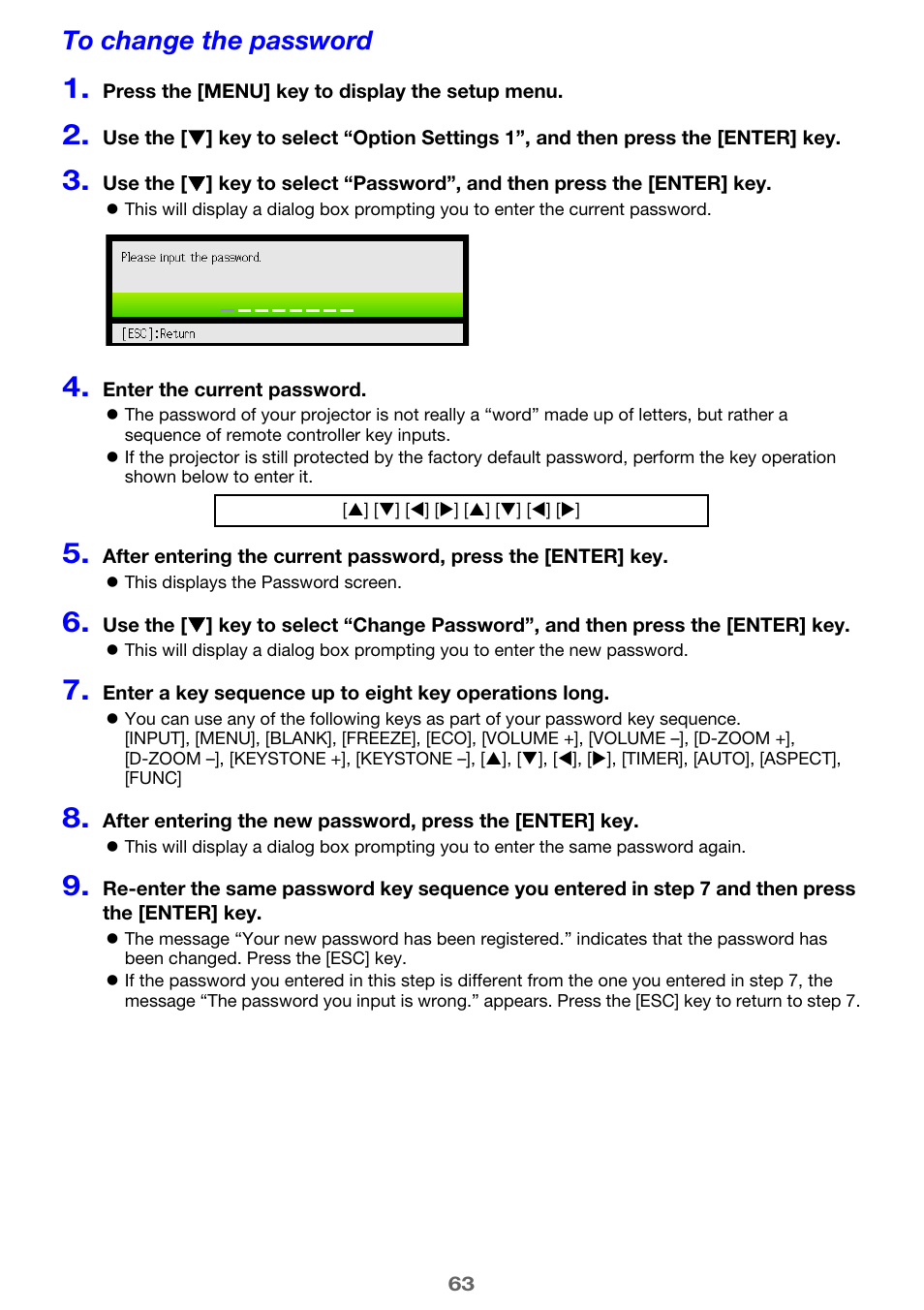 To change the password | Casio XJ-A142 User Guide User Manual | Page 63 / 103