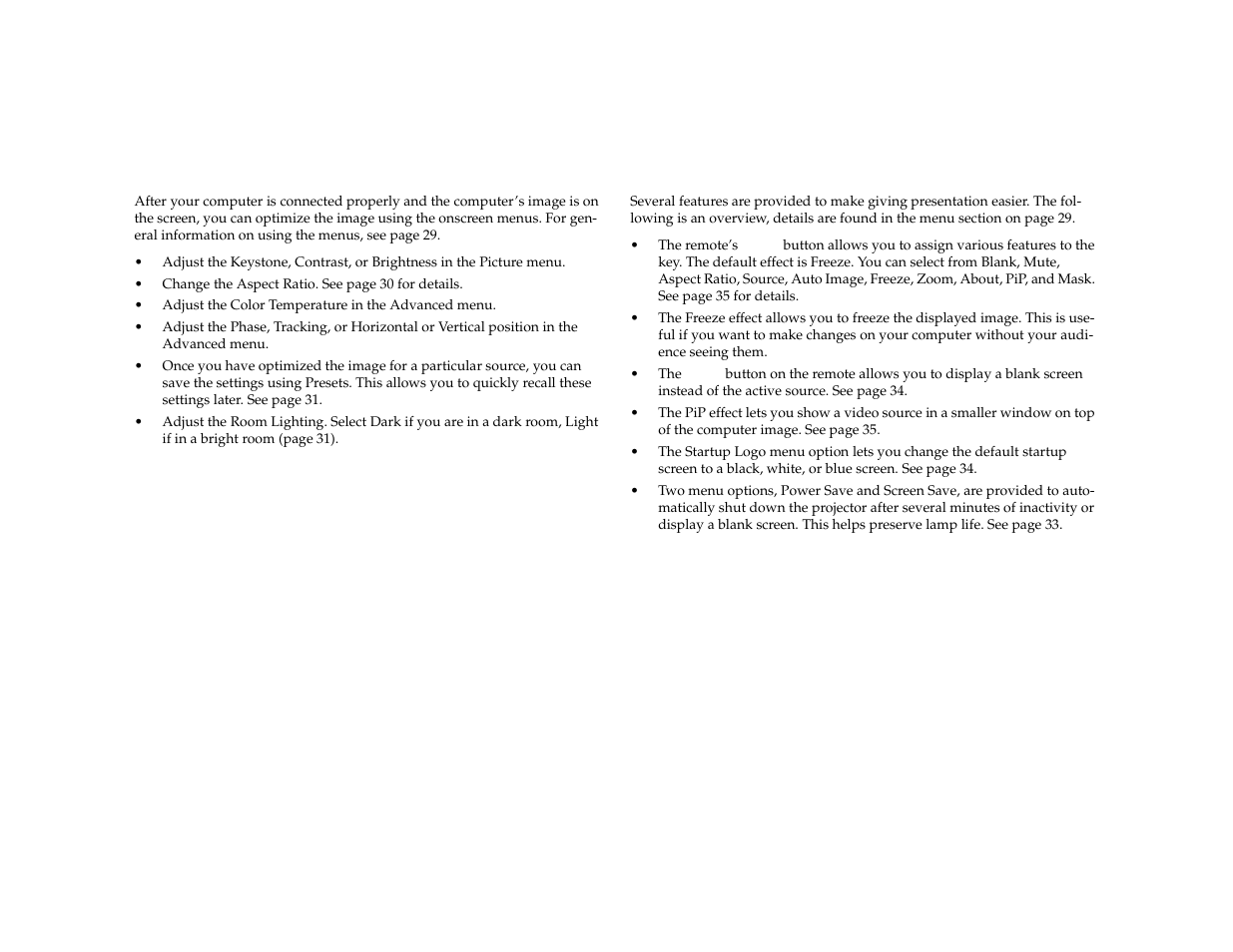 Optimizing computer images, Presentation features | Dukane 8772 User Manual | Page 28 / 48