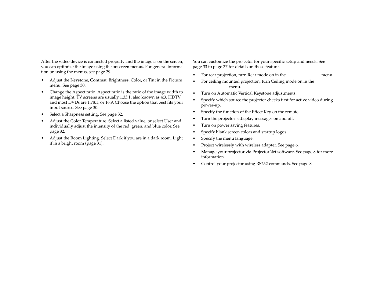 Optimizing video images, Customizing the projector | Dukane 8772 User Manual | Page 29 / 48