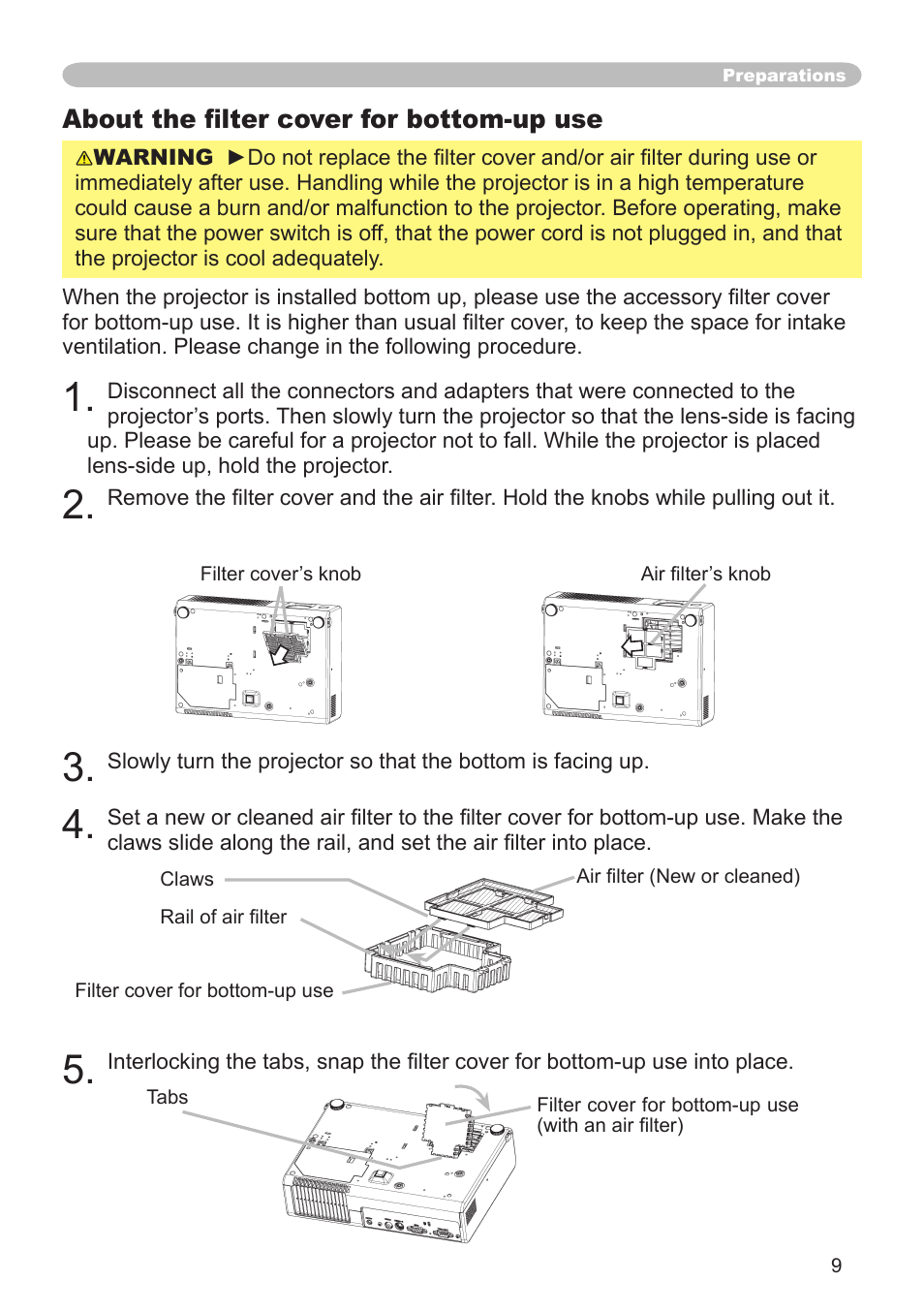 About the ﬁlter cover for bottom-up use | Dukane 8064 User Manual | Page 11 / 70