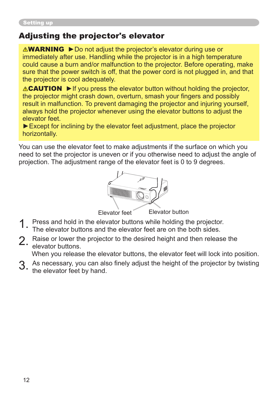 Adjusting the projector's elevator | Dukane 8064 User Manual | Page 14 / 70