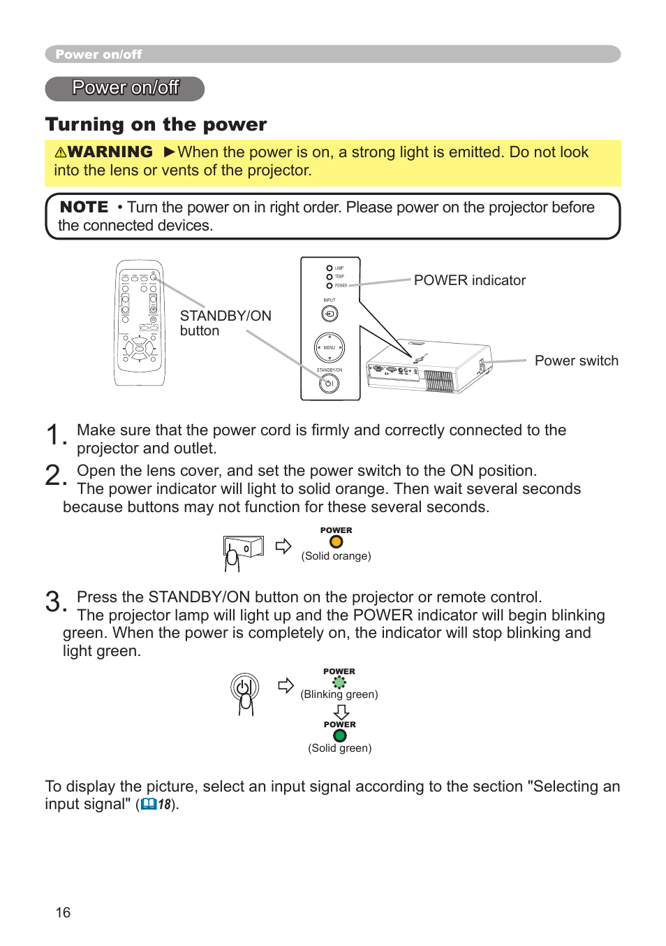 Power on/off, Turning on the power, Power on/off turning on the power | Standby/on button, Power indicator power switch | Dukane 8064 User Manual | Page 18 / 70