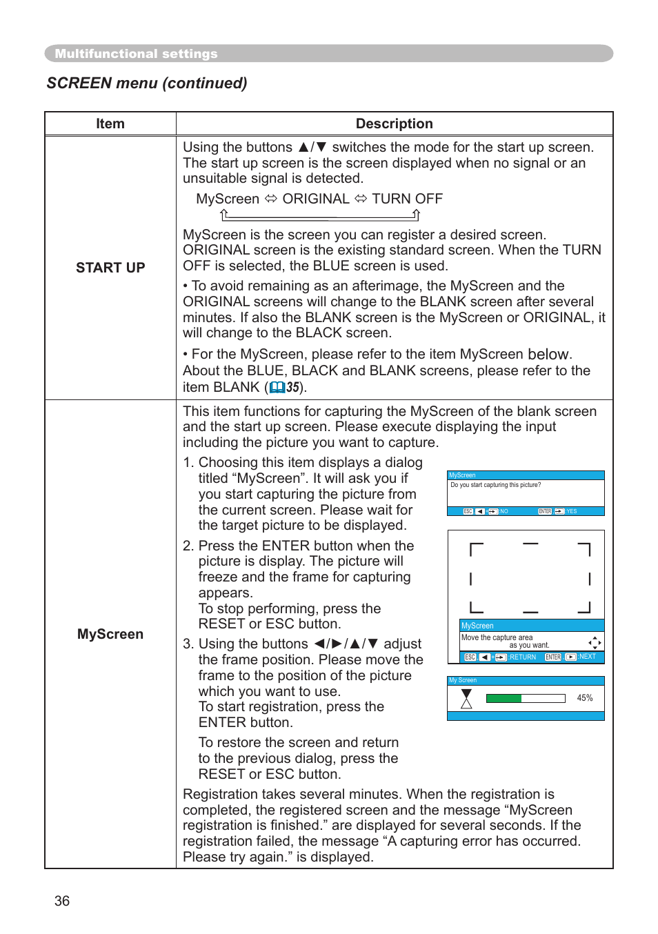 Below, Screen menu (continued) | Dukane 8064 User Manual | Page 38 / 70