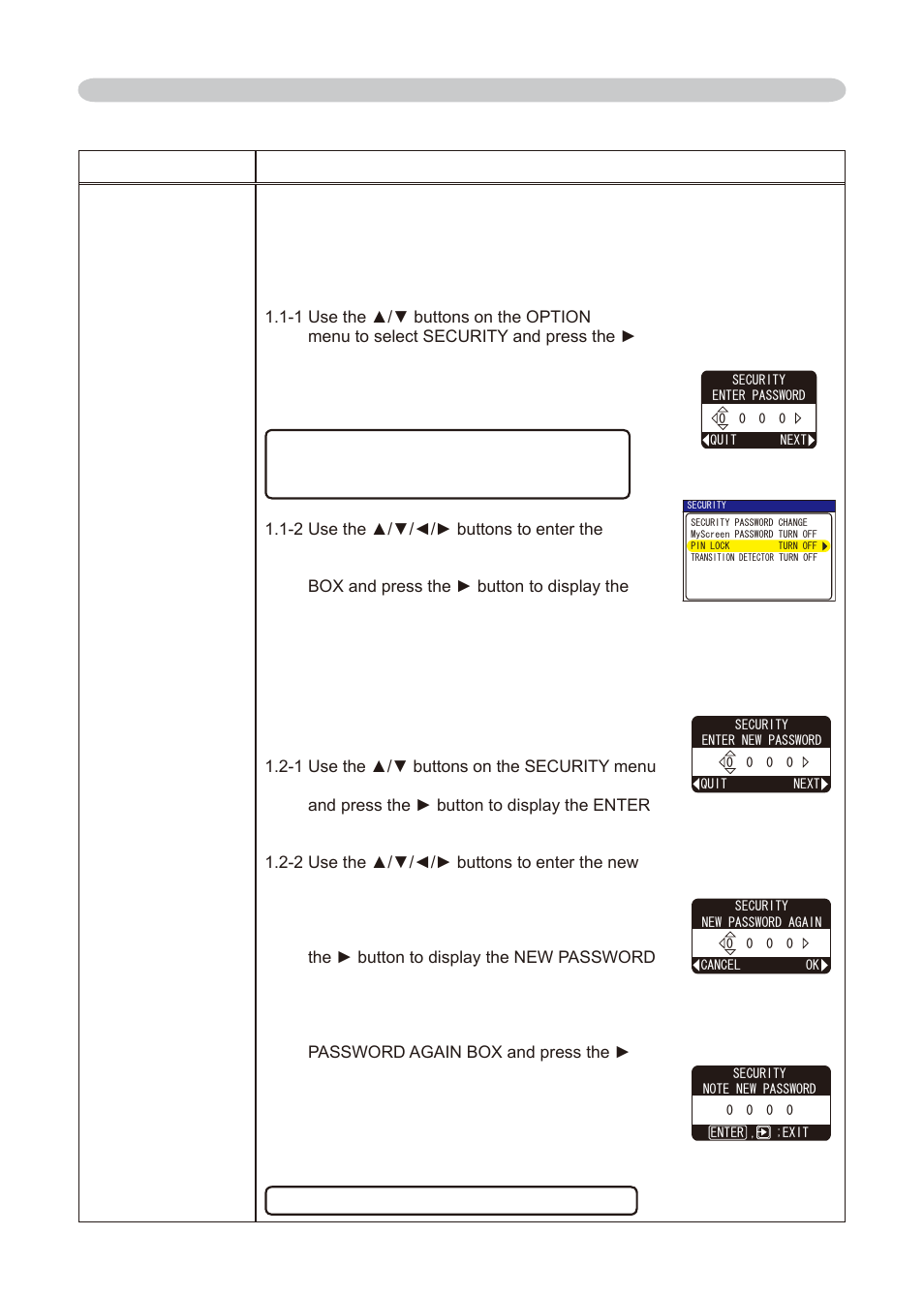 Using security features, Option menu (continued) | Dukane 8776-W User Manual | Page 48 / 174
