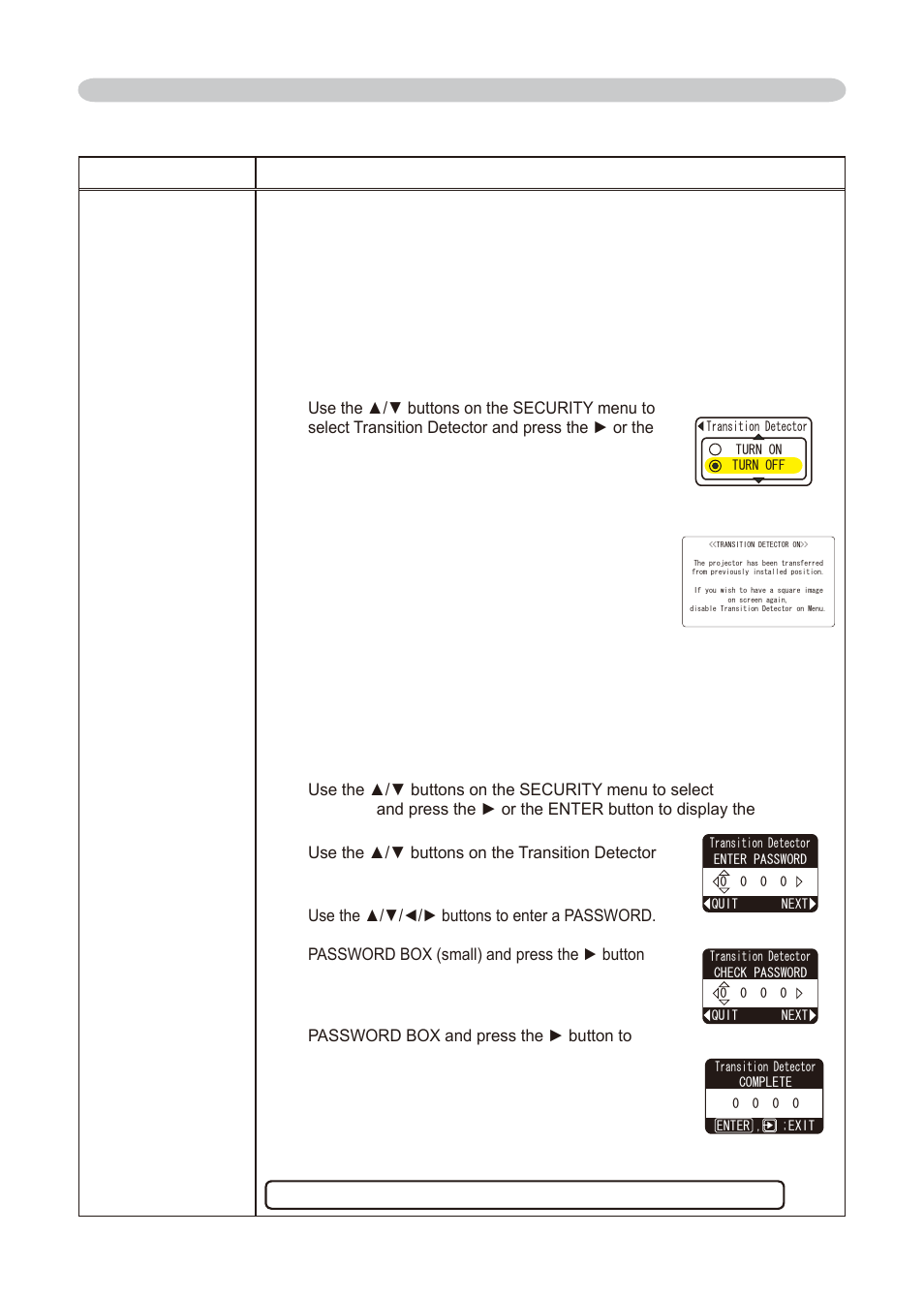 Using the transition detector function, Transition detector, Option menu (continued) | Dukane 8776-W User Manual | Page 52 / 174