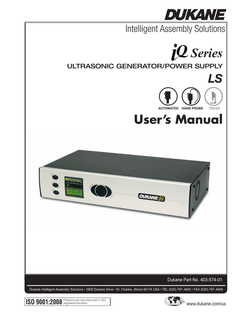 Dukane ULTRASONIC GENERATOR/POWER SUPPLY LS 403-574-01 User Manual | 136 pages