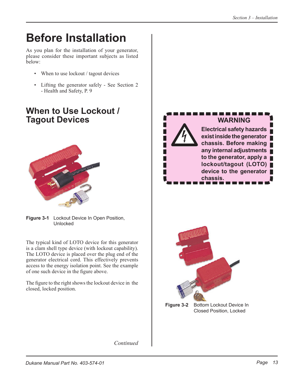 Before installation, When to use lockout / tagout devices | Dukane ULTRASONIC GENERATOR/POWER SUPPLY LS 403-574-01 User Manual | Page 19 / 136