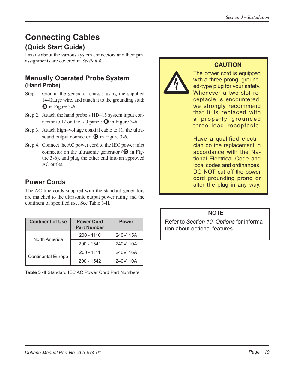 Connecting cables | Dukane ULTRASONIC GENERATOR/POWER SUPPLY LS 403-574-01 User Manual | Page 25 / 136