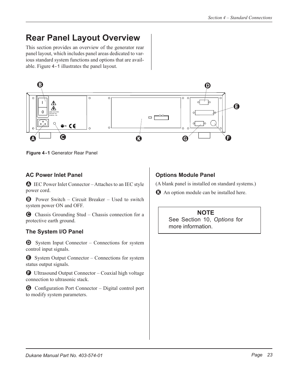 Rear panel layout overview | Dukane ULTRASONIC GENERATOR/POWER SUPPLY LS 403-574-01 User Manual | Page 29 / 136