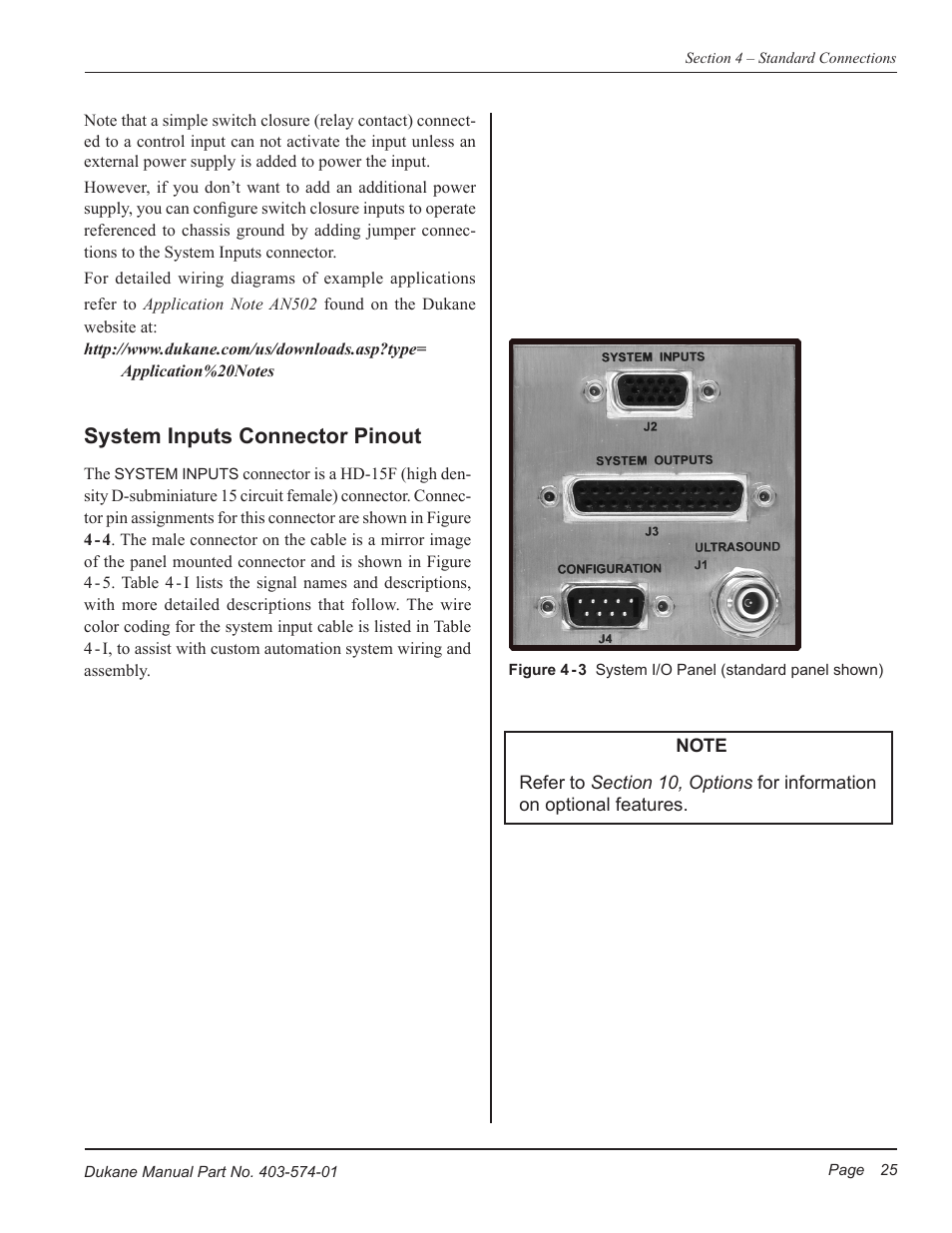 System inputs connector pinout | Dukane ULTRASONIC GENERATOR/POWER SUPPLY LS 403-574-01 User Manual | Page 31 / 136