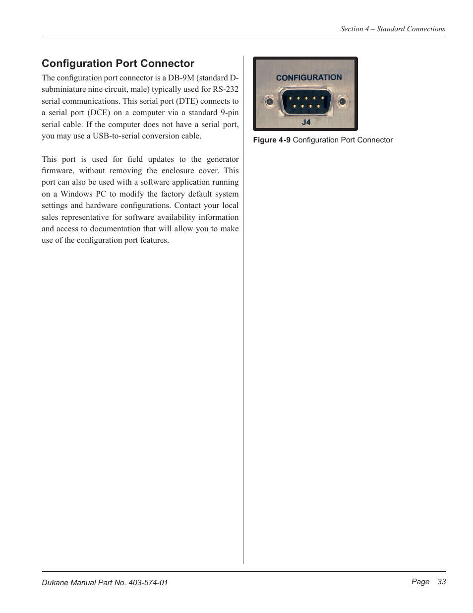 Configuration port connector | Dukane ULTRASONIC GENERATOR/POWER SUPPLY LS 403-574-01 User Manual | Page 39 / 136