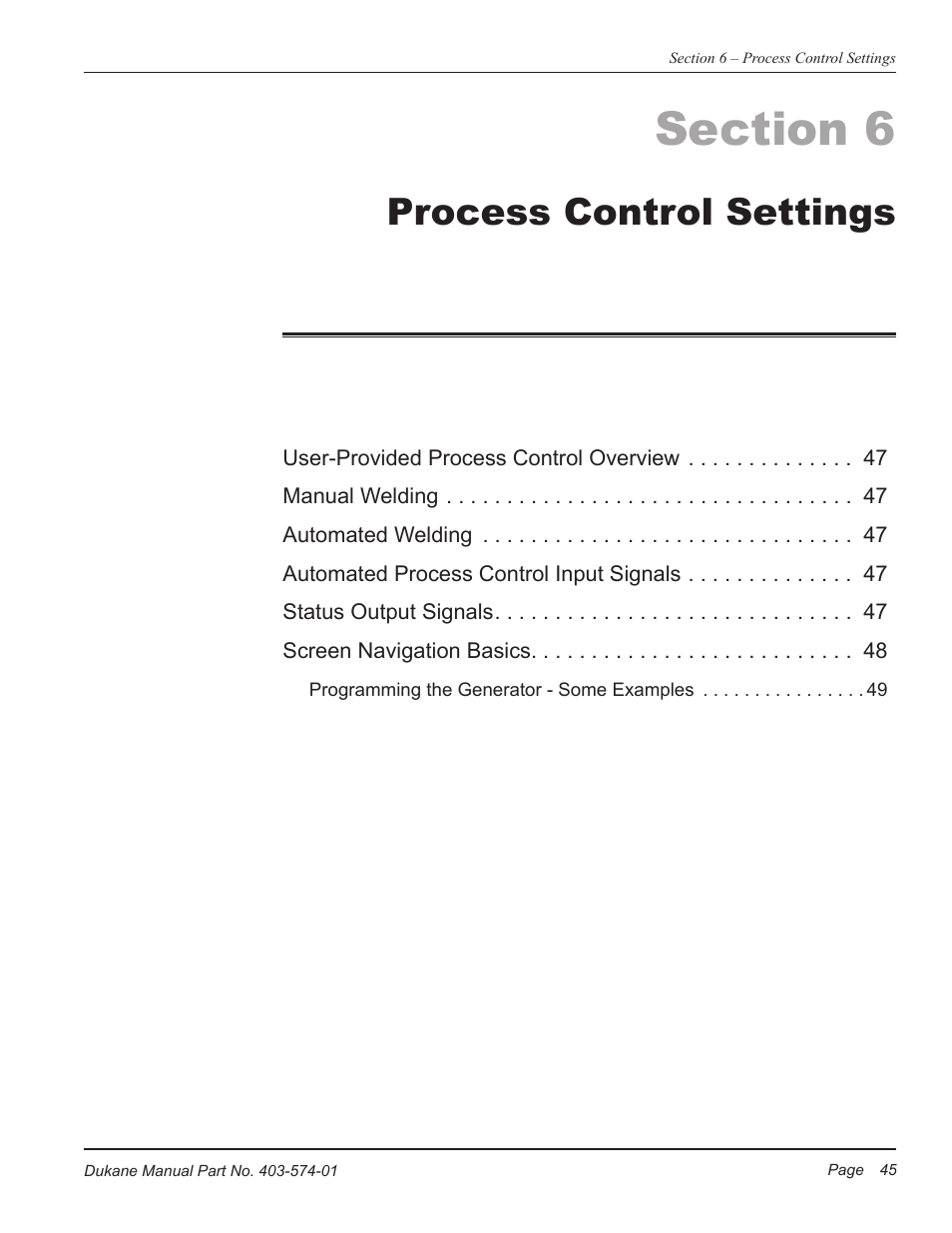 Process control settings | Dukane ULTRASONIC GENERATOR/POWER SUPPLY LS 403-574-01 User Manual | Page 51 / 136