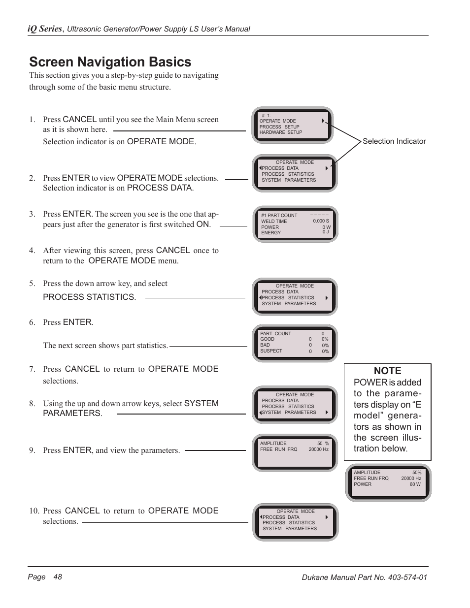 Screen navigation basics | Dukane ULTRASONIC GENERATOR/POWER SUPPLY LS 403-574-01 User Manual | Page 54 / 136