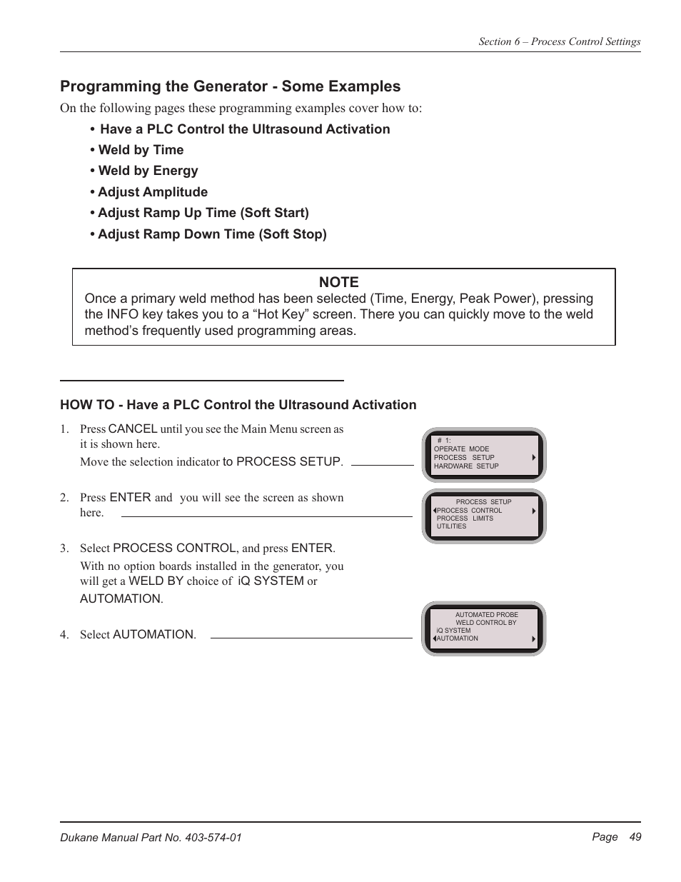 Programming the generator - some examples | Dukane ULTRASONIC GENERATOR/POWER SUPPLY LS 403-574-01 User Manual | Page 55 / 136