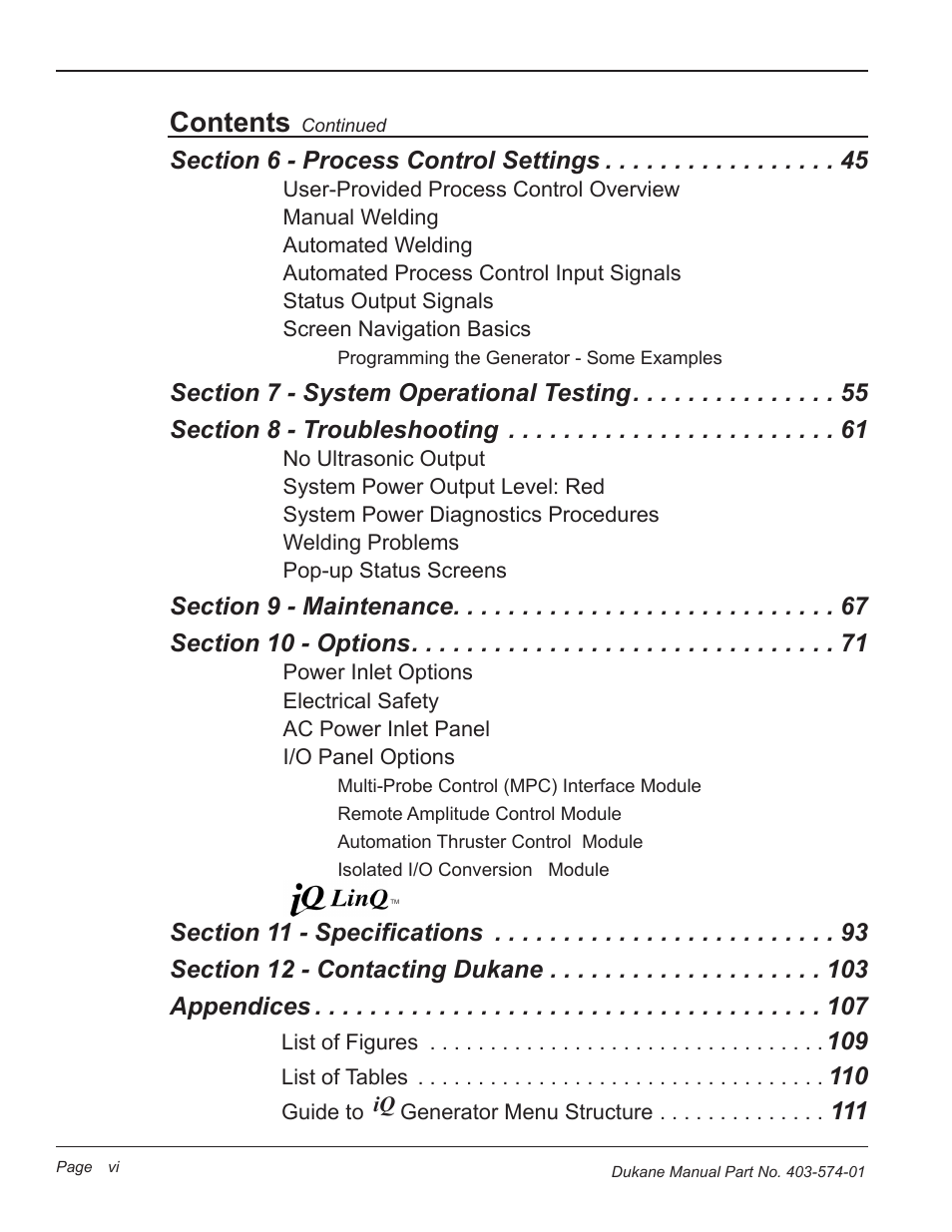 Dukane ULTRASONIC GENERATOR/POWER SUPPLY LS 403-574-01 User Manual | Page 6 / 136