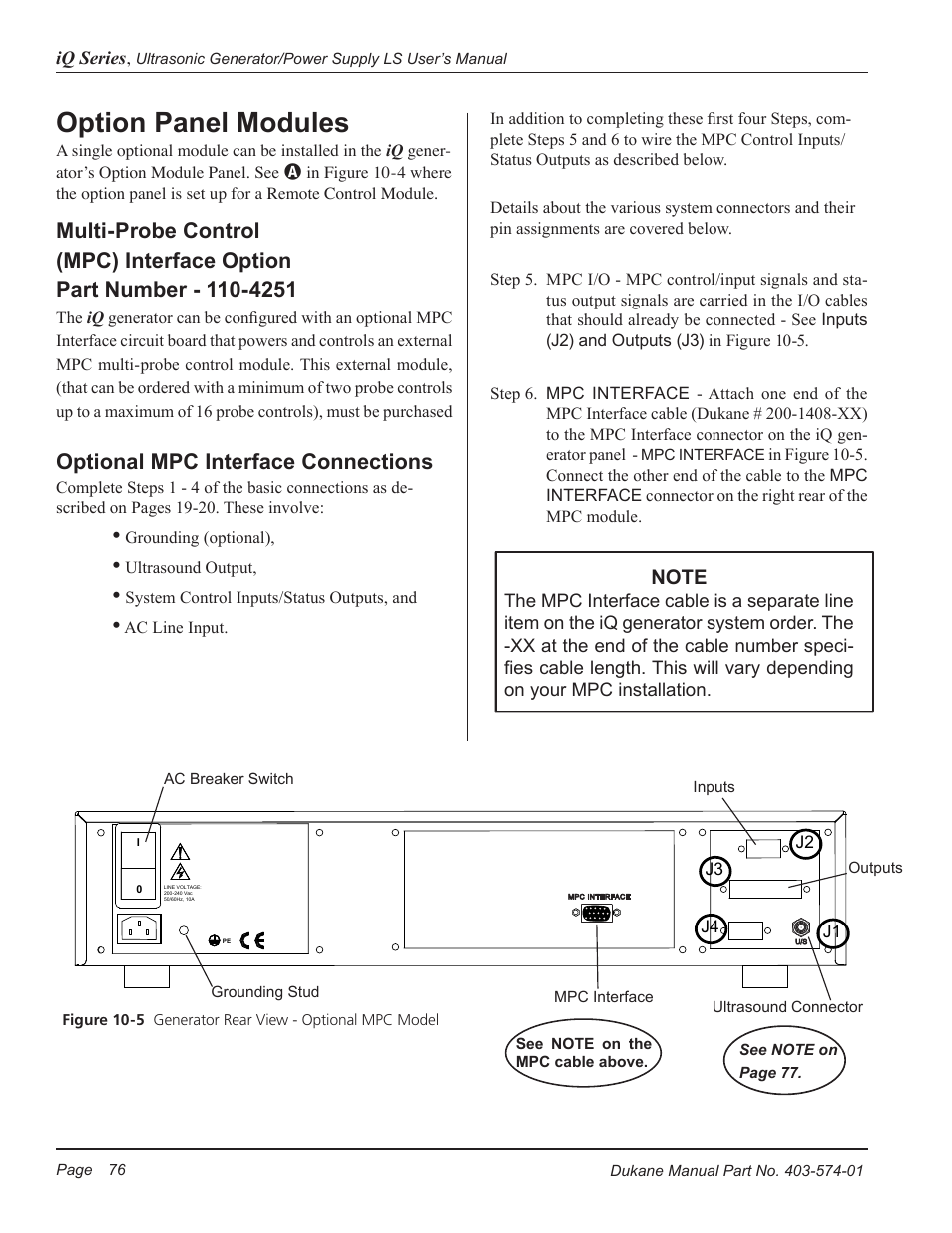 Option panel modules, Optional mpc interface connections | Dukane ULTRASONIC GENERATOR/POWER SUPPLY LS 403-574-01 User Manual | Page 82 / 136