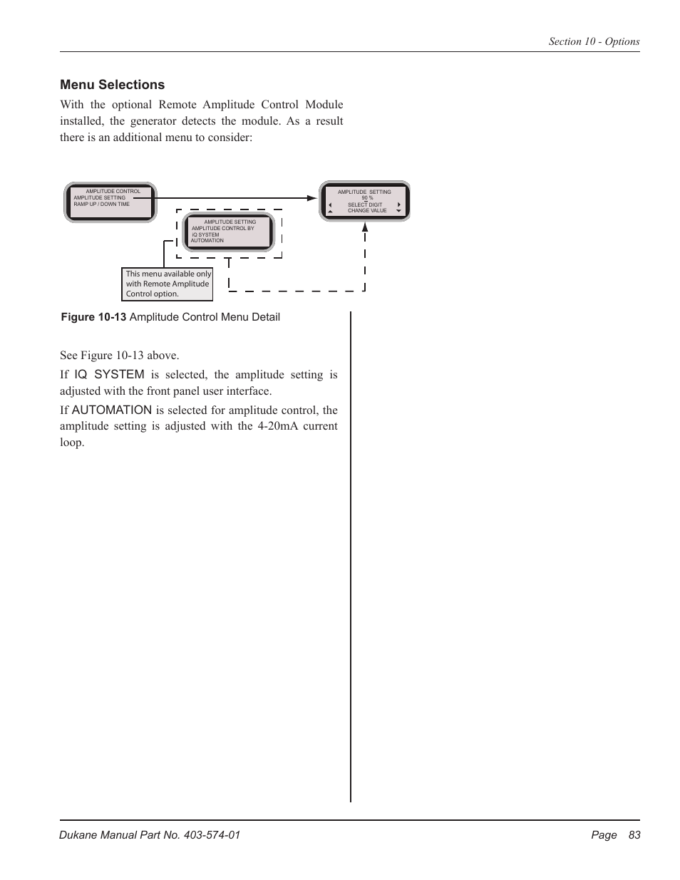 Menu selections | Dukane ULTRASONIC GENERATOR/POWER SUPPLY LS 403-574-01 User Manual | Page 89 / 136